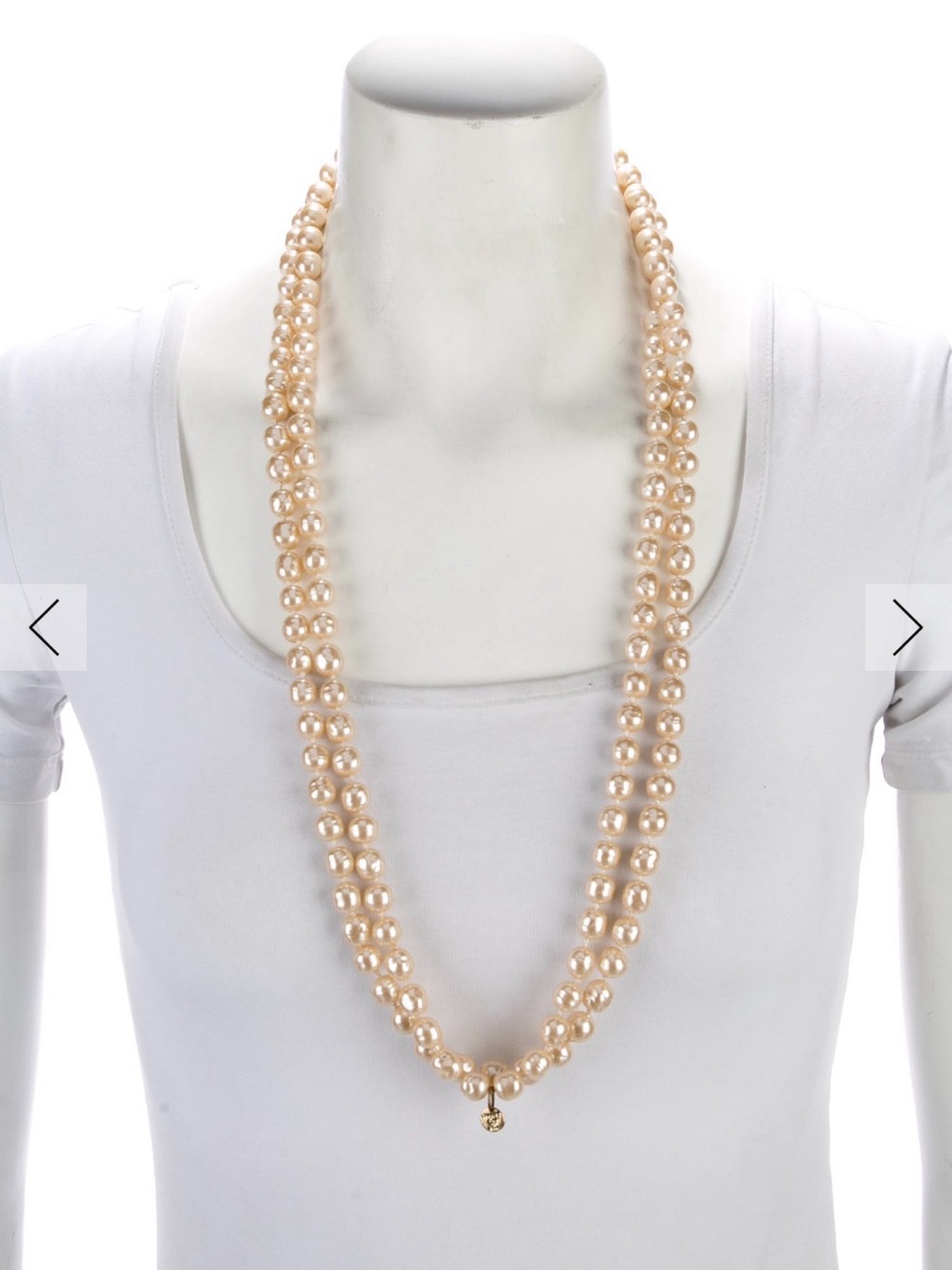 CHANEL 1981 Double Strand Champagne Pearl Necklace 64”